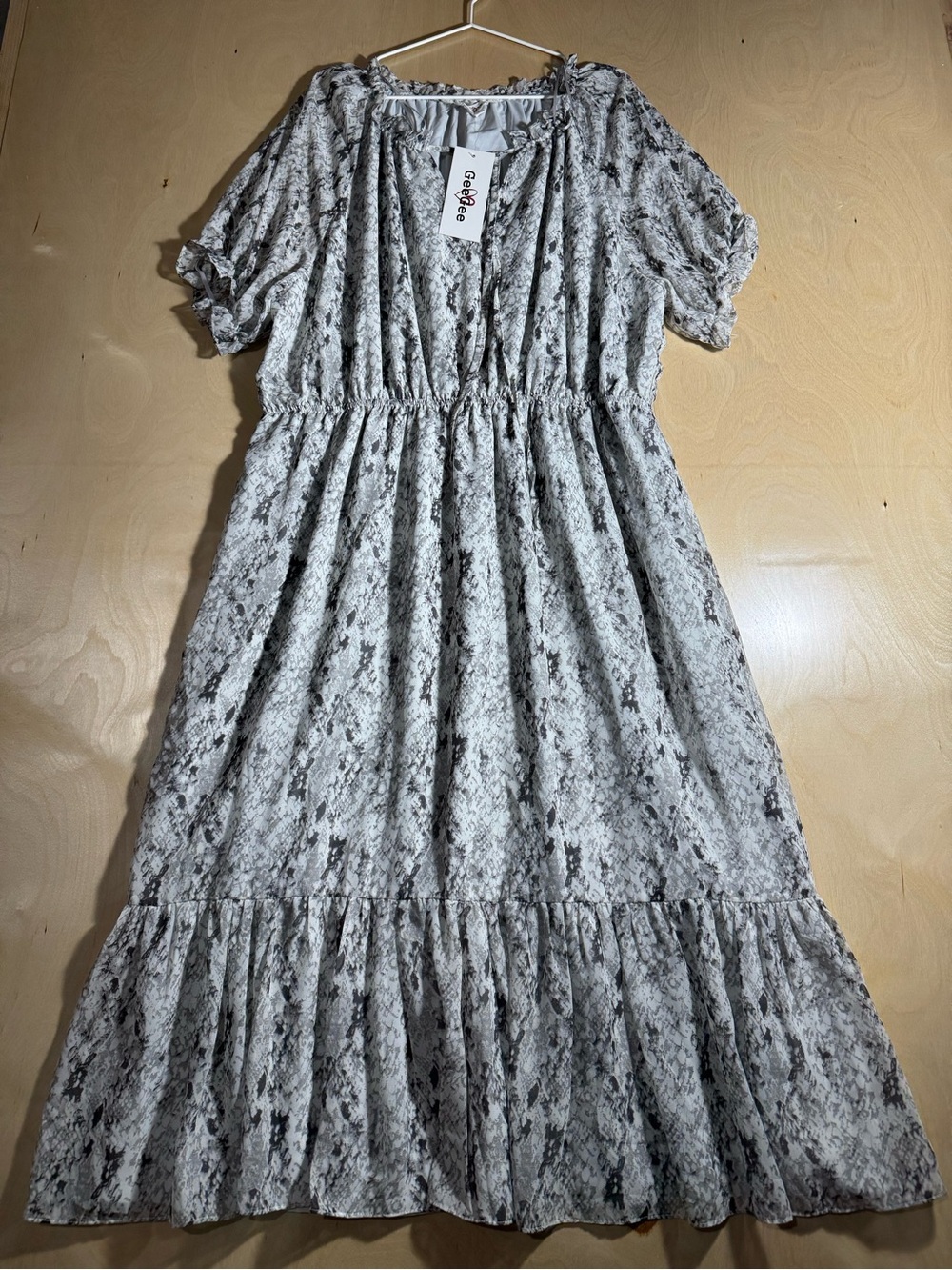 Printed Tiered Midi Dress in Gray - Women Size 3X